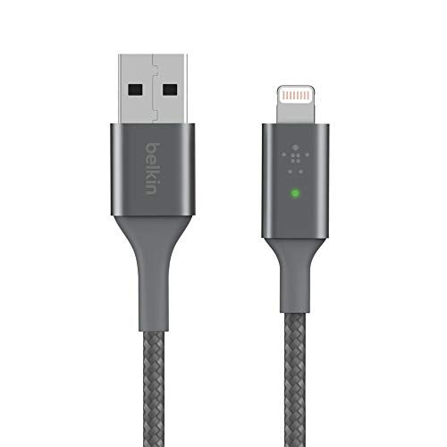 Belkin Cavo di Ricarica da USB a Lightning con LED Intelligente, 1.2 m (Visualizza lo stato di ricarica), per iPhone, AirPods e iPad, Certificato Mfi, Grigio