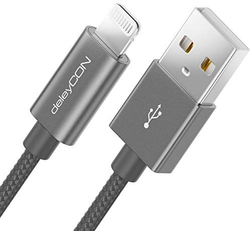 deleyCON 1m Lightning 8 Pin Cavo di Ricarica USB Apple MFI per iPhone 14 Pro Max 14 Pro 14 Plus 14 SE 13 Pro Max 13 Pro 13 Mini 12 Pro Max 12 Pro 12 Mini Spina in Metallo & Cavo in Nylon Grigio