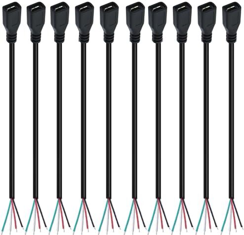 RUNCCI-YUN 10 Pcs Connettore femminaUSB Micro,28AWG 3A femmina Micro USB Cavo nudo a 4 pin,connettore usb a saldare,Cavo di prolunga USB Micro,cavo Pigtail USBper Riparazione sostitutiva fai-da-te