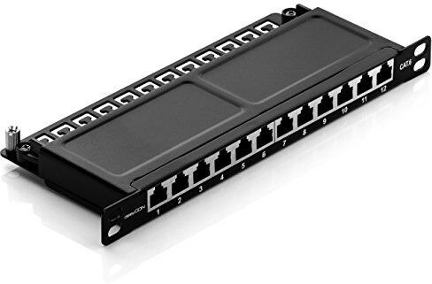 deleyCON Patch Panel 0,5 Unità Cat 6 Mini 12 Porte Desktop Montaggio a Rack 10 Pollici Server RJ45 Schermato TIA568A TIA568B Nero