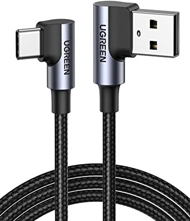 UGREEN Cavo USB C a USB A 90 Gradi, Cavo Type C Ricarica Rapida 3A Compatibile con iPhone 15 Plus Pro Max, Galaxy S24 Ultra S23 S22 A54, Pixel 8, PS5, Drone, ecc. 3m