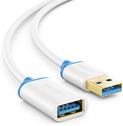 deleyCON 0,5m Cavo di Prolunga USB 3.0 Super Speed Connettore da USB A a USB A Tecnologia USB 3.0 Super Speed Fino a 5 Gbit/s Bianco/Blu