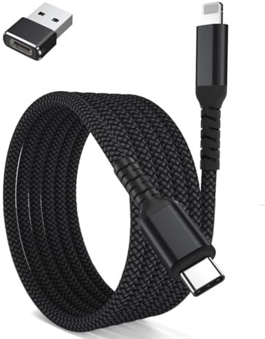 BASESAILOR Cavo USB C a Lightning 3M con Adattatore USB A, Cavi Ricarica Rapido PD Alimentazione Tipo C, Filo Caricatore Compatibile con iPhone 11 12 13 14 Mini Pro Max, SE, iPad 8 9 Generazione.