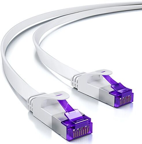 deleyCON 1,5m Cavo di Rete Piatto (Cat7 con 10 Gbit/s) LAN Gigabit RJ45 Ethernet Cavo Patch Cavo di Installazione Piatto per Pannello Patch Router Modem dell'Interruttore di Internet Bianco