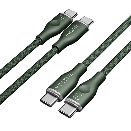 VOLTME Set di 2 Cavo USB C a USB C PD 60W Nylon Intrecciato 1,0m, RUGG USB-C Tipo C Cavo Ricarica Compatibile con MacBook, MateBook, Pixel 7/6 Pro/5/4XL, iPad Pro, Galaxy S22/Plus, ecc... (verde)