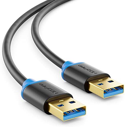 deleyCON 1,5m Cavo USB 3.0 Super Speed ​​- USB A Maschio a USB A Maschio Velocità di Trasferimento Fino a 5 Gbit/s Nero/Blu