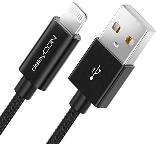 deleyCON 0,5m Lightning 8 Pin Cavo di Ricarica USB Apple MFI per iPhone 14 Pro Max 14 Pro 14 Plus 14 SE 13 Pro Max 13 Pro 13 Mini 12 Pro Max 12 Pro 12 Mini Spina in Metallo & Cavo in Nylon Nero