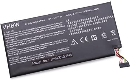 vhbw batteria compatibile con Asus K004, ME172, ME172-GY08, ME172V, ME371, ME371MG laptop notebook (4250mAh, 3,75V, Li-Poly)