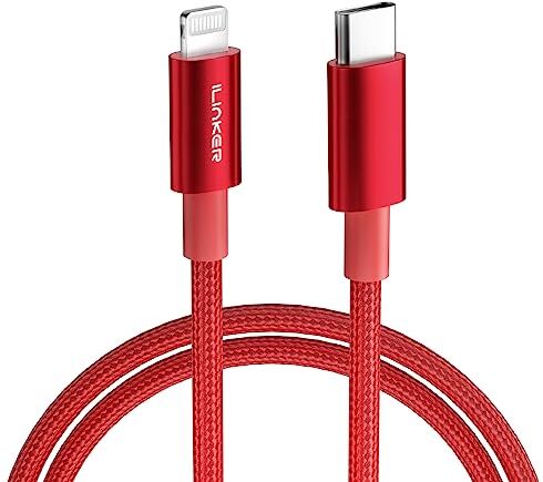 iLinker Cavo USB C a Lightning 0.88M[Certificato MFi] Cavo iPhone USB Tipo C Carica Rapida Caricatore iPhone per iPhone 14 13 12 11 Pro Max 14 13 12 Mini XR XS X 8Plus 8 SE 2020 iPad,Rosso