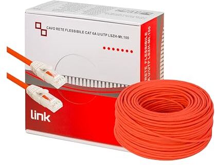 LINK LK6A100R Matassa cavo rete Categoria 6A non schermato UTP AWG24 Halogenfree Flessibile COLORE ROSSO MT.100, cavo intestato da ambo i lati