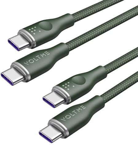 VOLTME Set di 2 Cavo USB C a USB C PD 5A 100W Nylon Intrecciato 1.0m, RUGG USB-C Tipo C Cavo di Rapida Compatibile con MacBook, MateBook pro, Pixel 7/6 Pro/5/4XL, iPad Pro, Galaxy, ecc. (verde)