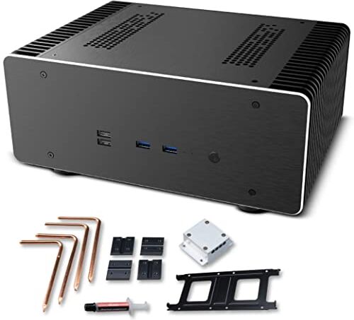 Akasa Maxwell Pro Plus, custodia mini ITX in alluminio, LGA1700 Ready, kit termico incluso, telaio per computer con fattore di forma ridotto per gaming, HTPC e audiofili,