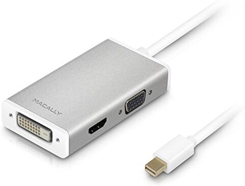 Macally MD-3N1-4K adattatore di alluminio Mini DisplayPort a DVI/HDMI/VGA con supporto Ultra HD (4K)