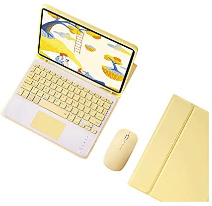 ZKAIAI Custodia con Tastiera per iPad Pro 12.9" 6a/5a/4a/3a 2022/2021/2020/2018, Tastiera Wireless Rimovibile con Mouse Bluetooth, Cover Keyboard Touchpad Rimovibile con Slot per Penna, Giallo