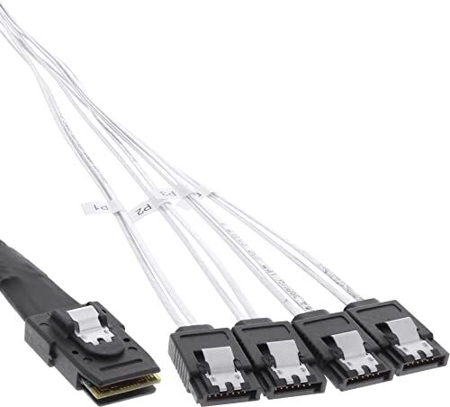 InLine 22093 Cavo Mini SAS, SFF-8087 a 4X SATA, 1 m, Configurazione 1:1, OCR, Nero