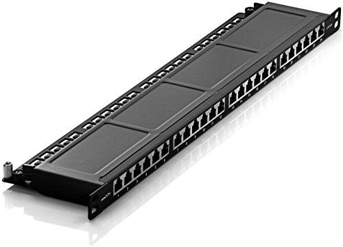 deleyCON Patch Panel 0,5 Unità Cat 6a Mini 24 Porte Desktop Montaggio a Rack 19 Pollici Server RJ45 Schermato TIA568A TIA568B Nero