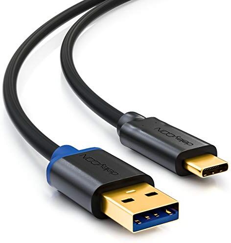 deleyCON 3,0m Cavo di Ricarica Rapida USB 3.0 Tipo Connettore 3.1 Gen 1 da USB-C a USB-A Compatibile con Galaxy Fold S10 S10E S10 Plus S10 5G S9 S9 Plus Note 9 8 7 Nero