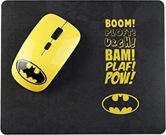 Wondee Set 2 in 1 di mouse wireless e tappetino con motivo classico di Batman colore giallo e nero