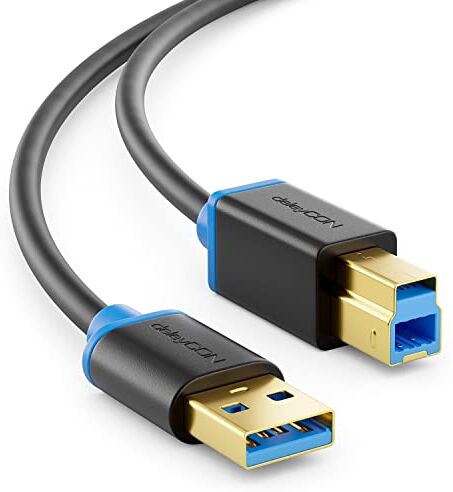 deleyCON 1,5m Cavo USB 3.0 Super Speed da USB A a USB B Cavo Dati Fino a 5 Gbit/s per es. Stampanti Scanner Stampanti Multifunzione Nero