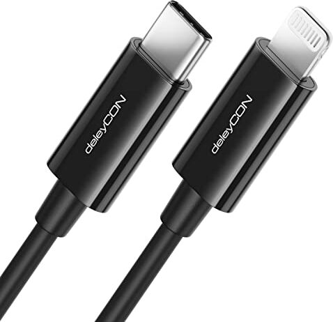 deleyCON 0,5m USB-C a Lightning 8 Pin Cavo di Ricarica Cavo Dati Cavo di Ricarica Ultra Veloce Certificato MFi per Apple iPhone 14 13 12 11 Pro Max Mini Power Delivery Nero