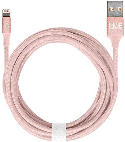 MOB – MOBILITY ON BOARD Mobility On Board Cavo Lightning USB Ricarica iPhone Filo Caricatore Certificato Apple Lungo 2 Metri Ricarica e Sincronizzazione Rapida in Nylon Resistente Ficti Rosa Mob