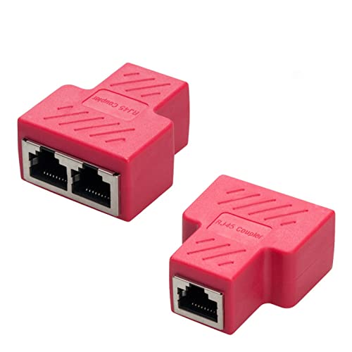 COVVY RJ45 Connettore Femmina Femmina Splitter Rete Adattatore 1-2 Donne Porto Cat 5 / Gatto 6 LAN Cavo Ethernet Doppio Connettore Adattatore Socket (2Pcs, Red)