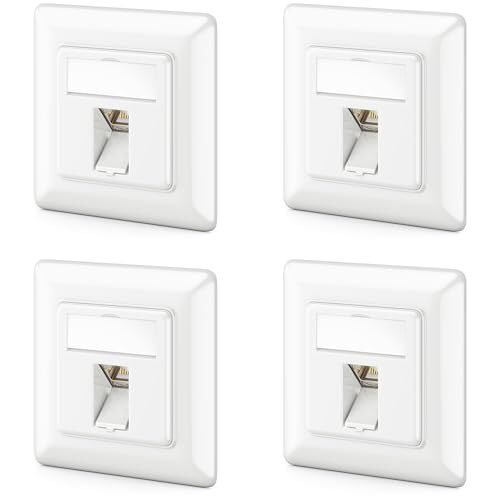 deleyCON 4x CAT6a Set di Prese di Rete Keystone Sottointonaco 4x Presa di Rete 4x Modulo Keystone STP Schermato Involucro di Metallo RJ45 Keystone Jack Riquadro Dati Cavi di Rete