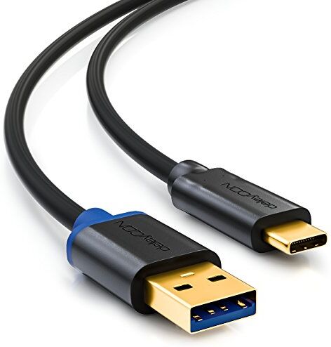 deleyCON 1m Cavo di Ricarica Rapida USB 3.0 Tipo Connettore 3.1 Gen 1 da USB-C a USB-A Compatibile con Galaxy Fold S10 S10E S10 Plus S10 5G S9 S9 Plus Note 9 8 7 Nero