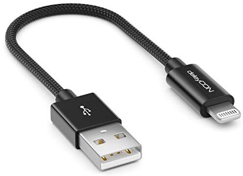 deleyCON 0,15m Lightning 8 Pin Cavo di Ricarica USB Apple MFI per iPhone 14 Pro Max 14 Pro 14 Plus 14 SE 13 Pro Max 13 Pro 13 Mini 12 Pro Max 12 Pro 12 Mini Spina in Metallo & Cavo in Nylon Nero