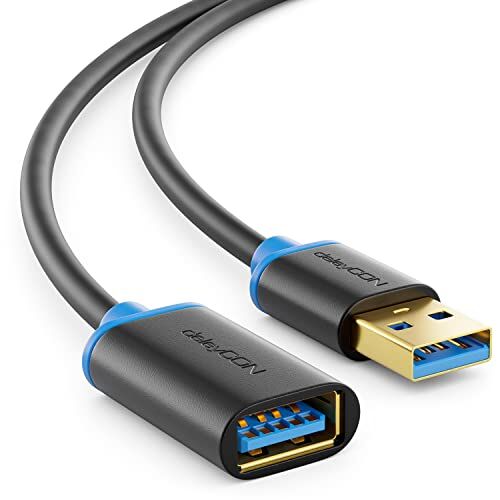 deleyCON 1m Cavo di Prolunga USB 3.0 Super Speed Connettore da USB A a USB A Tecnologia USB 3.0 Super Speed Fino a 5 Gbit/s Nero/Blu