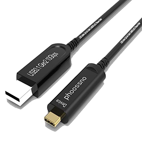 phoossno CPR/LSZH Rated USB A to C Fiber Optical 3.1 Cable 10Gbps 50FT Compatible with Microsoft Azure Logitech Camera Aver & Vaddio & Barco ClickShare Touch Screen Kinect Intel RealSense