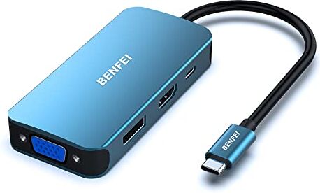 BENFEI HUB USB C 4in1, Hub USB Type-C a HDMI VGA DisplayPort MST con 100W Power Delivery, Adattatore USB C a HDMI VGA DisplayPort, per iPhone 15 Pro/Max MacBook Pro/Air 2023 iPad Pro iMac S23 XPS 17