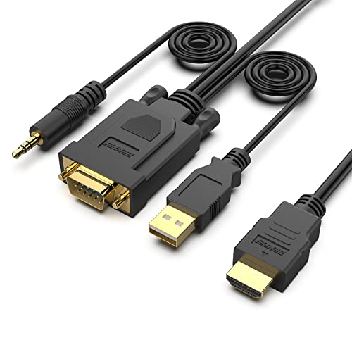 BENFEI Cavo da HDMI a VGA, 3 m placcato oro, con alimentazione e audio, compatibile per computer, desktop, laptop, PC, monitor, proiettore, HDTV, Chromebook, Raspberry Pi, Roku, Xbox