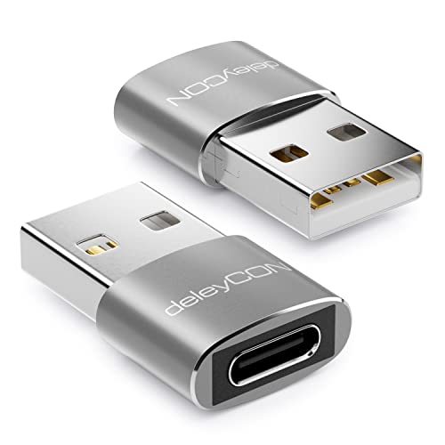 deleyCON Adattatore da USB C a USB [2 Pezzi] da Presa USB C a Connettore USB A per PC Computer Laptop Notebook Alluminio Argento