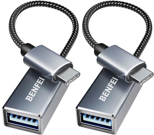 BENFEI Adattatore USB C a USB 3.0 2 confezione, adattatore USB Type-C a USB 3.0, compatibile per iPhone 15 Pro/Max MacBook Pro/Air 2023 iPad Pro iMac S23 XPS 17 e altro, Grigio