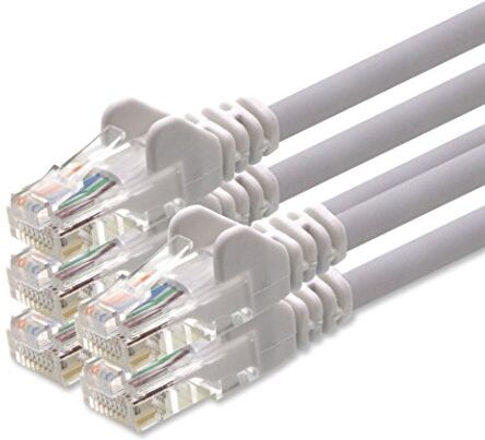 1aTTack.de 1aTTack CAT5 UTP Cavo di rete con set di 2 spine RJ45, 5 pezzi, 2 m, colore: Bianco