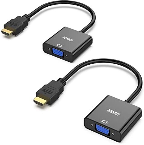 BENFEI Adattatore HDMI a VGA 2 Confezioni, Unidirezionale HDMI Computer a VGA Monitor, Placcato in Oro per Computer Desktop Laptop PC Monitor proiettore HDTV Chromebook Raspberry Pi Roku Xbox