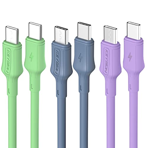 KEYSION 8mm Cavo USB C a USB C [3 Pezzi,Grigio+Verde+Viola 100cm], Cavo USB Type-C 60W 20V/3A PD Ricarica Rapida Gel di Silice Liquido per MacBook Pro,Samsung,Huawei,Xiaomi,ECC