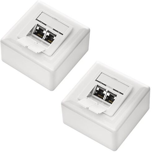 deleyCON 2x CAT 6 Universale Presa di Rete 2x Porta RJ45 Schermato Superficie o Filo 1 Gigabit Ethernet Rete EIA/TIA 568A&B Bianco