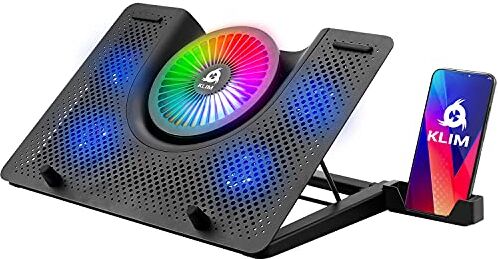 KLIM Nova + Base di raffreddamento RGB per PC portatili da 11" a 19" + Supporto di raffreddamento per laptop da gaming + USB + Stabile e silenzioso + Compatibile con Mac e PS4 + Novità Versione