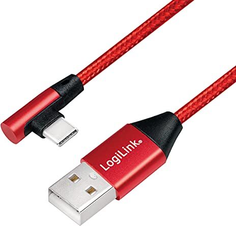 Logilink Cavo di collegamento USB. USB-A/USB-C (90°) 1m Colore: rosso