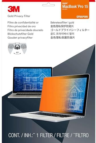 3M Privacy Filtro per Apple MacBook Pro con Retina Display, Pellicola per la Protezione dei Dati in Regola con GDPR 2018, Facile da Applicare, Rimuovere e Riapplicare, 15", Oro