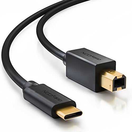 deleyCON 3,0m Cavo USB 2.0 Maschio Tipo C a USB B Cavo Dati Cavo Stampante Compatibile con Apple Huawei Samsung Dell Lenovo iMac PC Laptop Stampante Disco Rigido Esterno Scanner Nero