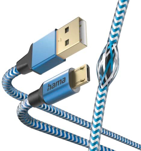 Hama Cavo Micro-USB Reflective (cavo di ricarica e trasferimento dati da USB-A 2.0 maschio a Micro-USB, spina in alluminio, cavo riflettente antitorsione, guaina in nylon intrecciato, 1.5 m) Blu