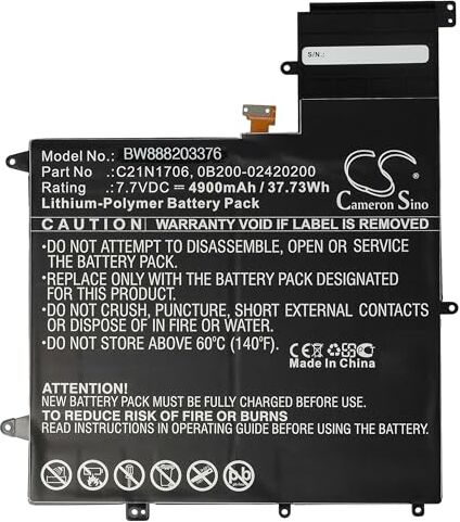 vhbw batteria sostituisce Asus 0B200-02420200, C21N1706 per laptop notebook (4900mAh, 7,7V, Li-Poly)