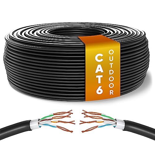 Mr. Tronic Cavo Impermeabile Esterno Ethernet Cat 6 da 100m, Cavo di Rete LAN Cat 6 ad Alta Velocità Per Internet Veloce 1 Gbps AWG24 Cavo Sfuso Senza Connettori RJ45, UTP CCA (100 Metri, Nero)