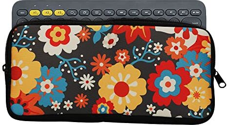 kwmobile Custodia Tastiera Compatibile con Logitech K380 Porta Tastiera PC Keyboard Cover con Cerniera in Neoprene Fiore Vintage Arancione/Rosso/Bianco