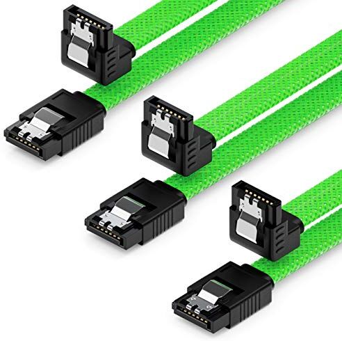 deleyCON 3x 50cm SATA 3 Nylon Cavi Set Cavo Dati 6 Gbit/s Cavo di Collegamento Cavo di Attacco Scheda Madre HDD SSD Disco Rigido 1 Spina S-ATA a 90° Verde