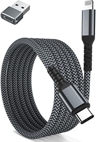 BASESAILOR Cavo USB C a Lightning 3M con Adattatore USB A, Cavi Ricarica Rapido PD Alimentazione Tipo C, Filo Caricatore Compatibile con iPhone 11 12 13 14 Mini Pro Max, SE, iPad 8 10 Generazione.