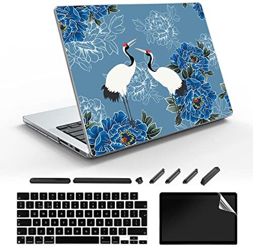 SanMuFly Case for New MacBook Pro 14 inch 2021 M1 Pro / M1 Max Chip with Retina Display Touch ID Model A2442,Pattern Hard Case & Laptop Sleeve & Silicone Keyboard Skin Cover, Totem Crane 9